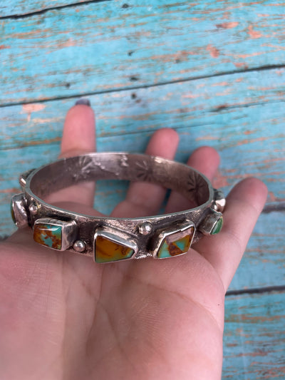 Zuni Native Royston Turquoise Sterling Silver  Bangle By Jude Candeleria