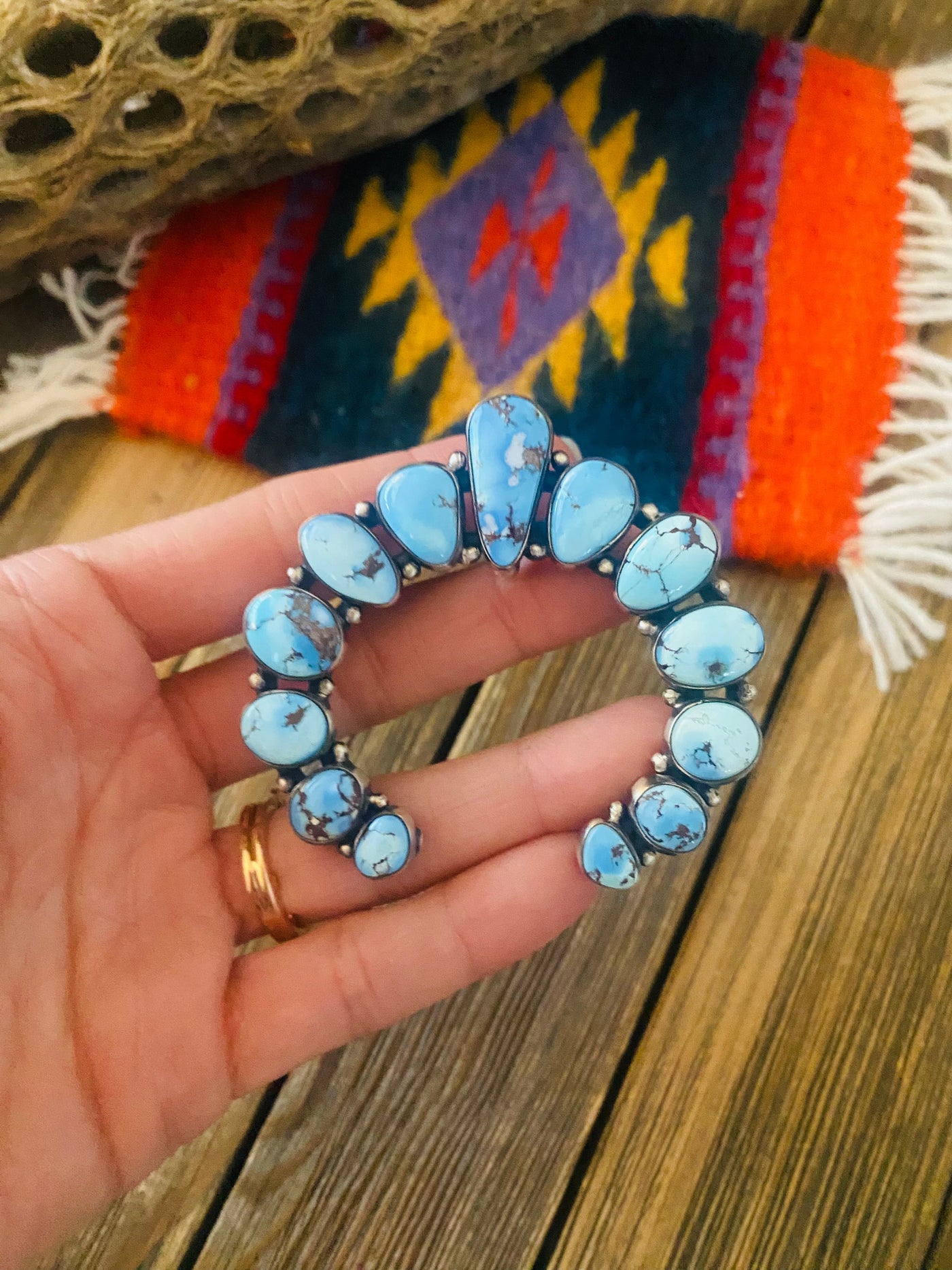 Handcrafted Sterling Silver and Golden Hills Turquoise Naja Pendant