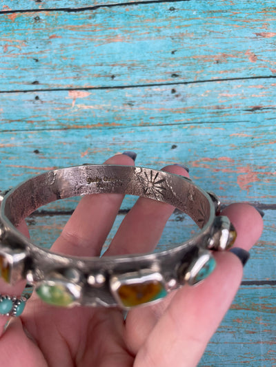 Zuni Native Royston Turquoise Sterling Silver  Bangle By Jude Candeleria