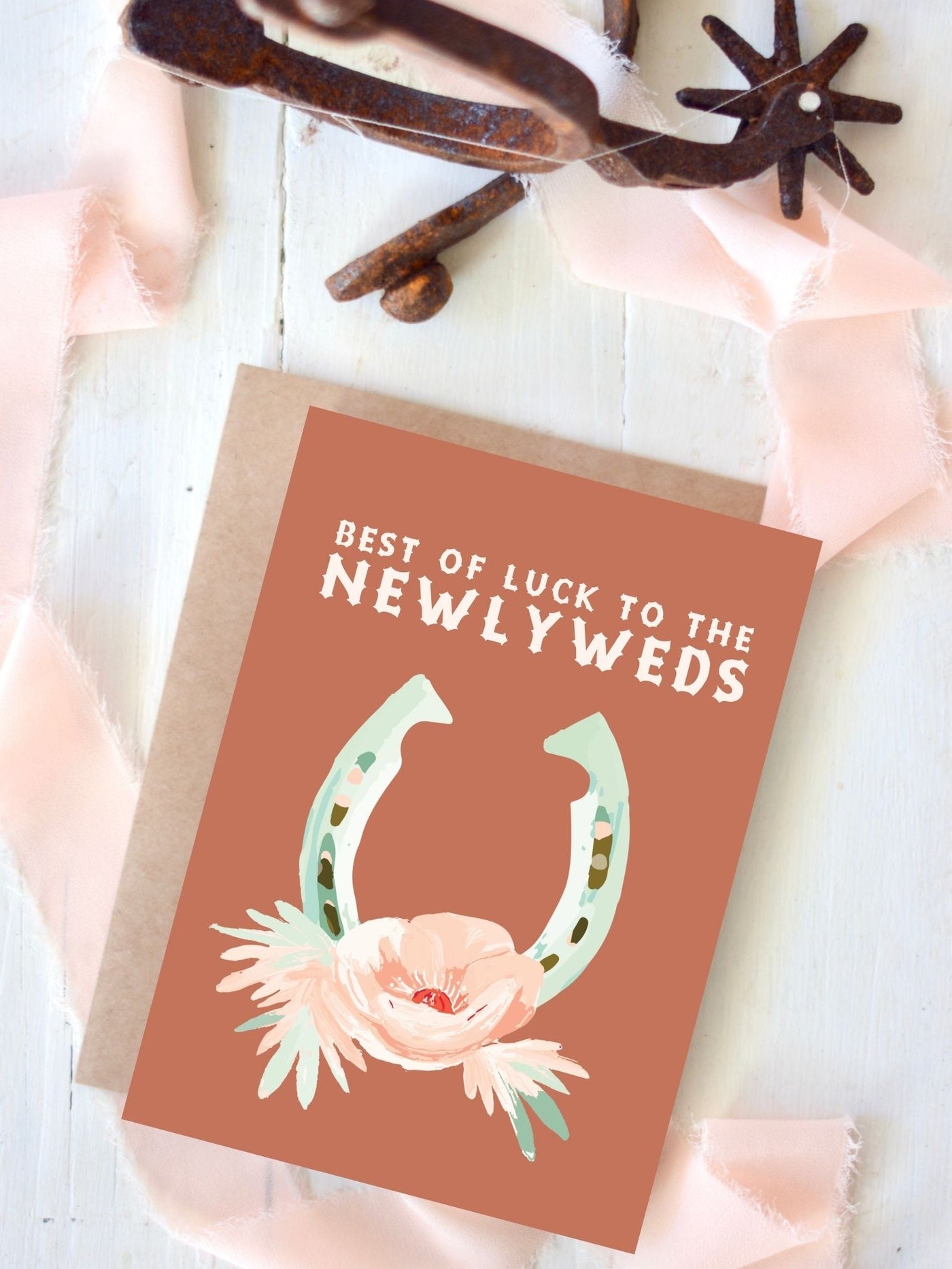 Horseshoe and Flower Western Wedding Card, Bride and Groom Card, Newlywed card