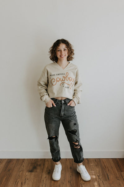 Make America Cowboy Again V-Neck Graphic Sweatshirt