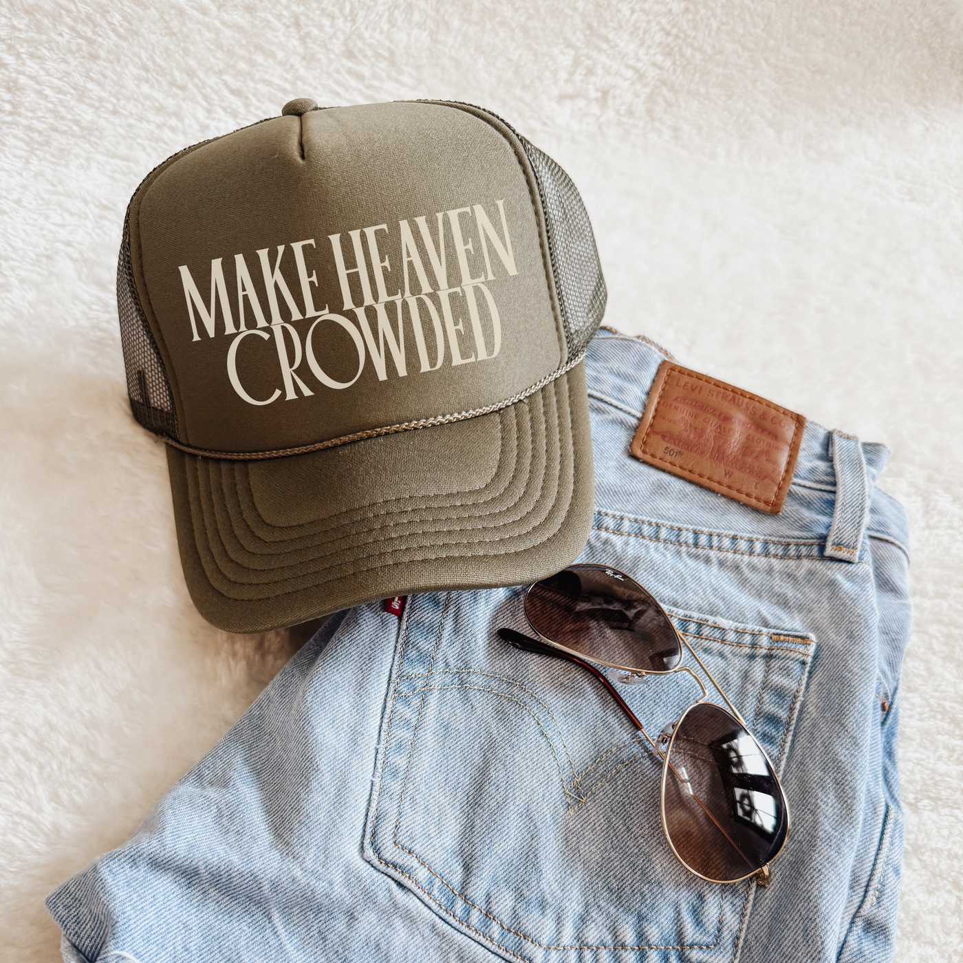 Make Heaven Crowded Trucker Hat | Christian Faith Cap