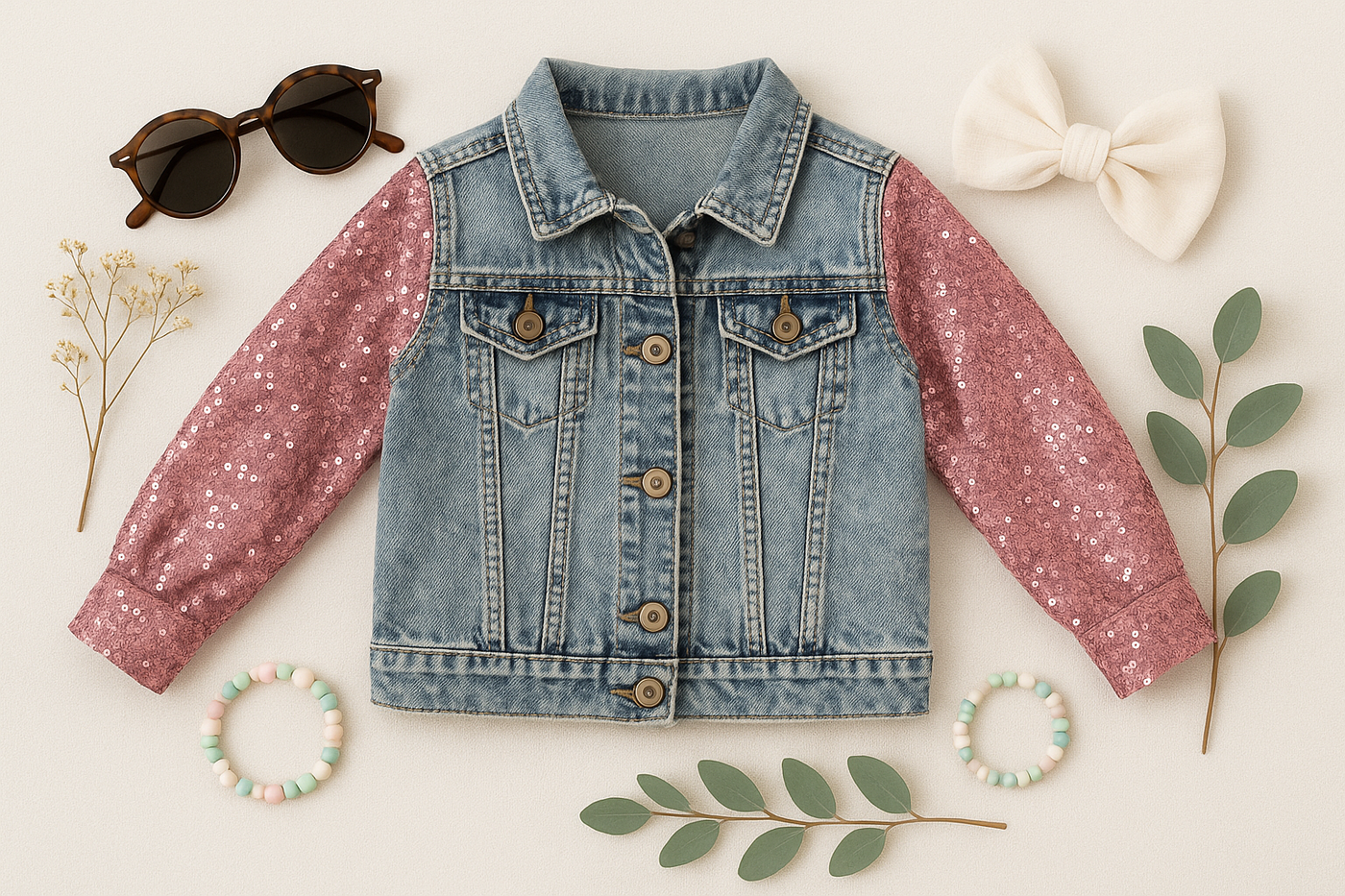 Pink Sequin Denim Jacket