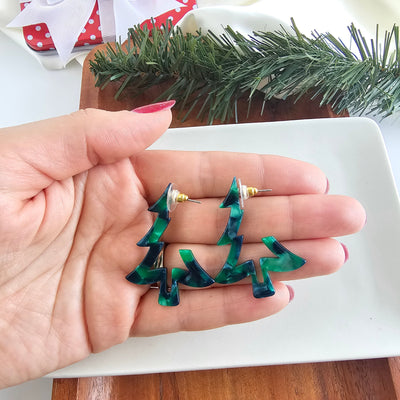 Christmas Tree Hoops - Dark Green