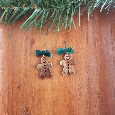 Bow Gingerbread Earrings - Green Shimmer