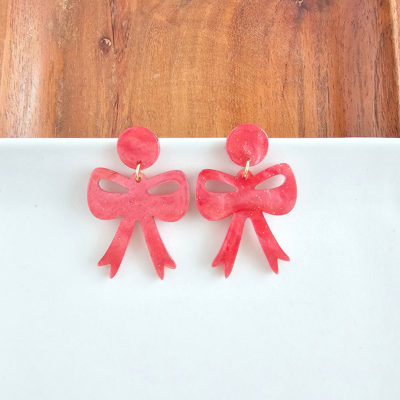 Bow Earrings - Red Shimmer