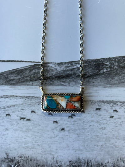 Spiny Oyster Turquoise Bar Necklace