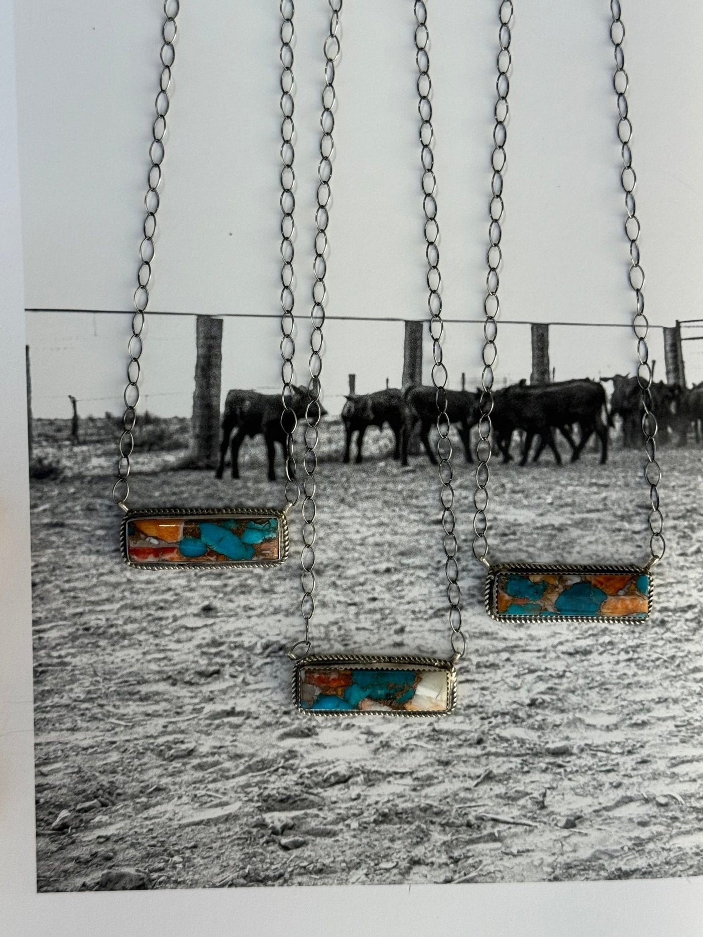 Spiny Oyster Turquoise Bar Necklace