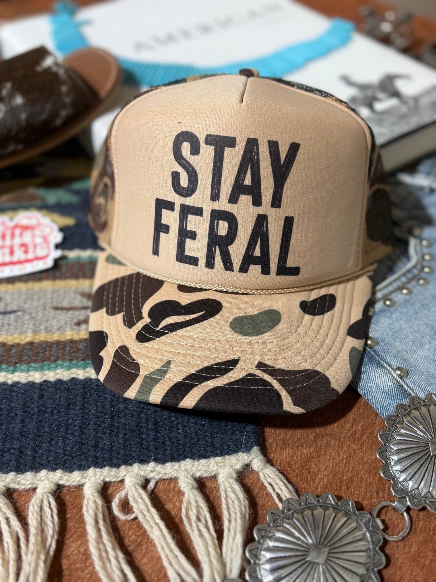 Stay Feral Camo Trucker Hat