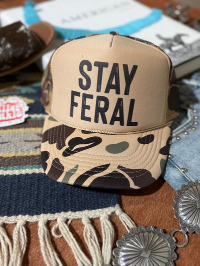 Stay Feral Camo Trucker Hat