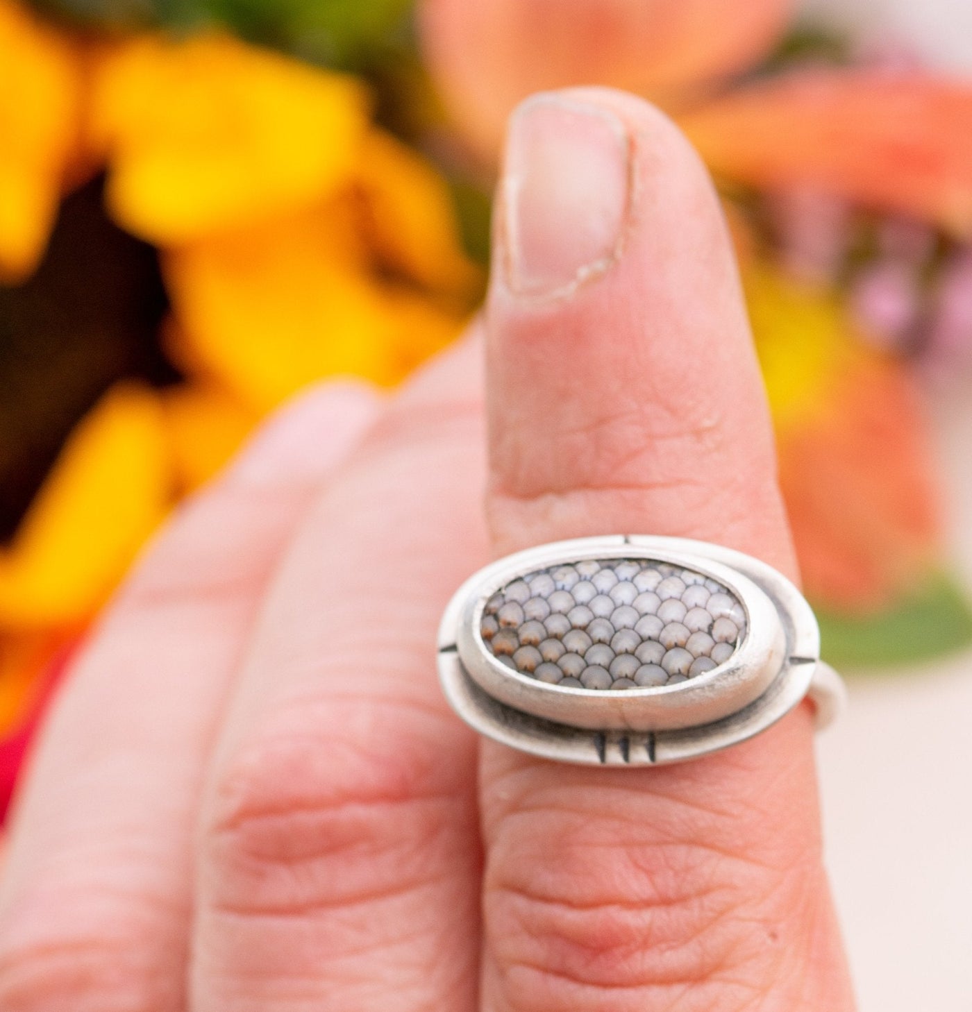 SUNSET FISH FOSSIL RING