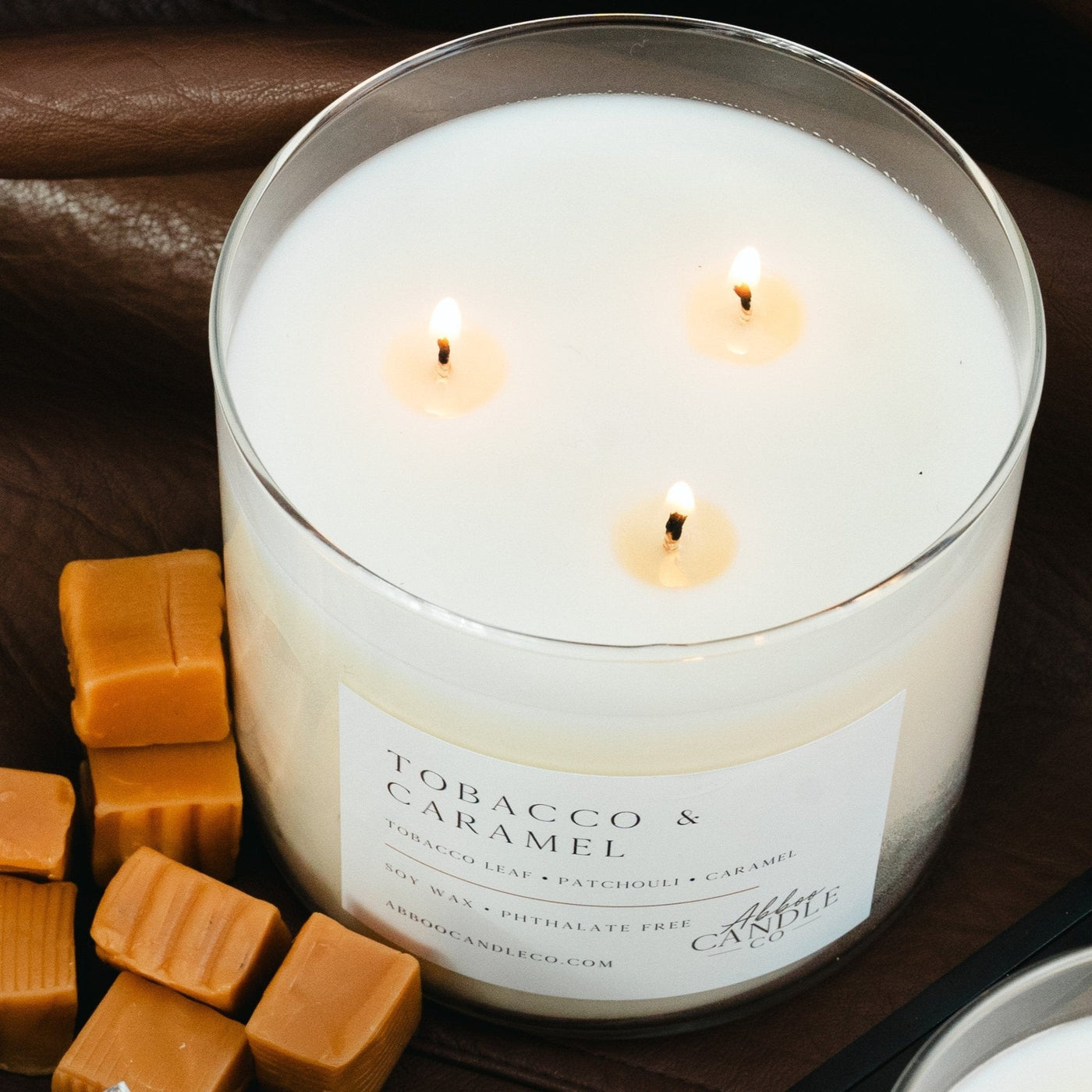 Tobacco and Caramel 3-Wick Soy Candle