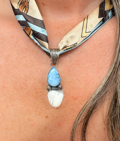 Multi Stone Pendant on Silk Scarf Necklace