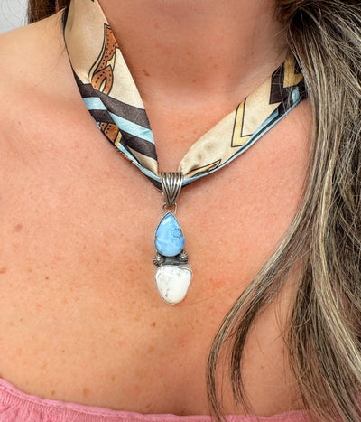 Multi Stone Pendant on Silk Scarf Necklace