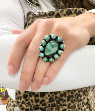 Floral Vista Authentic Adjustable Turquoise Ring