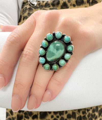 Floral Vista Authentic Adjustable Turquoise Ring