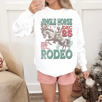 Jingle Horse Rodeo Christmas Crewneck Sweatshirt | Western Holiday Graphic