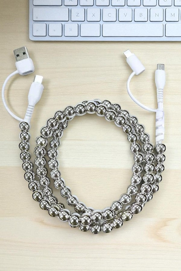 Silver Beaded Cord Phone Charger