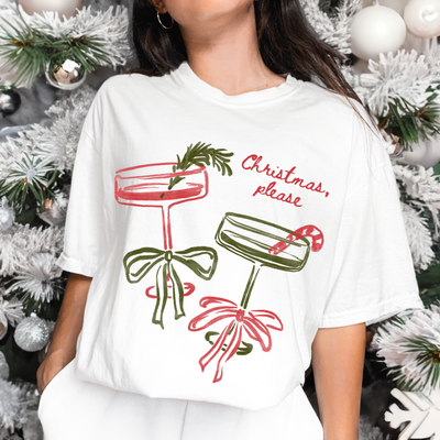 Christmas, Please Cocktail Tee – Festive Holiday Graphic T-Shirt