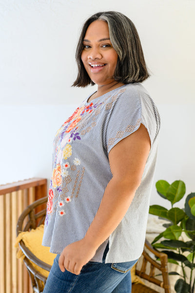 Canopy Of Crushes Striped Floral Top - Brazen Ranch