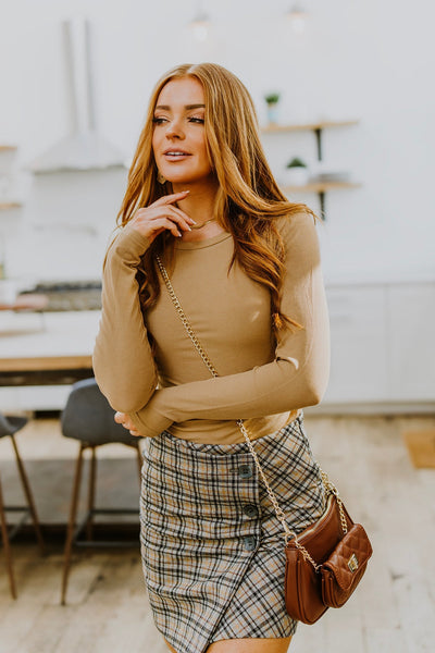 Hold Me Tight Ribbed Long Sleeve Top In Tan - Brazen Ranch