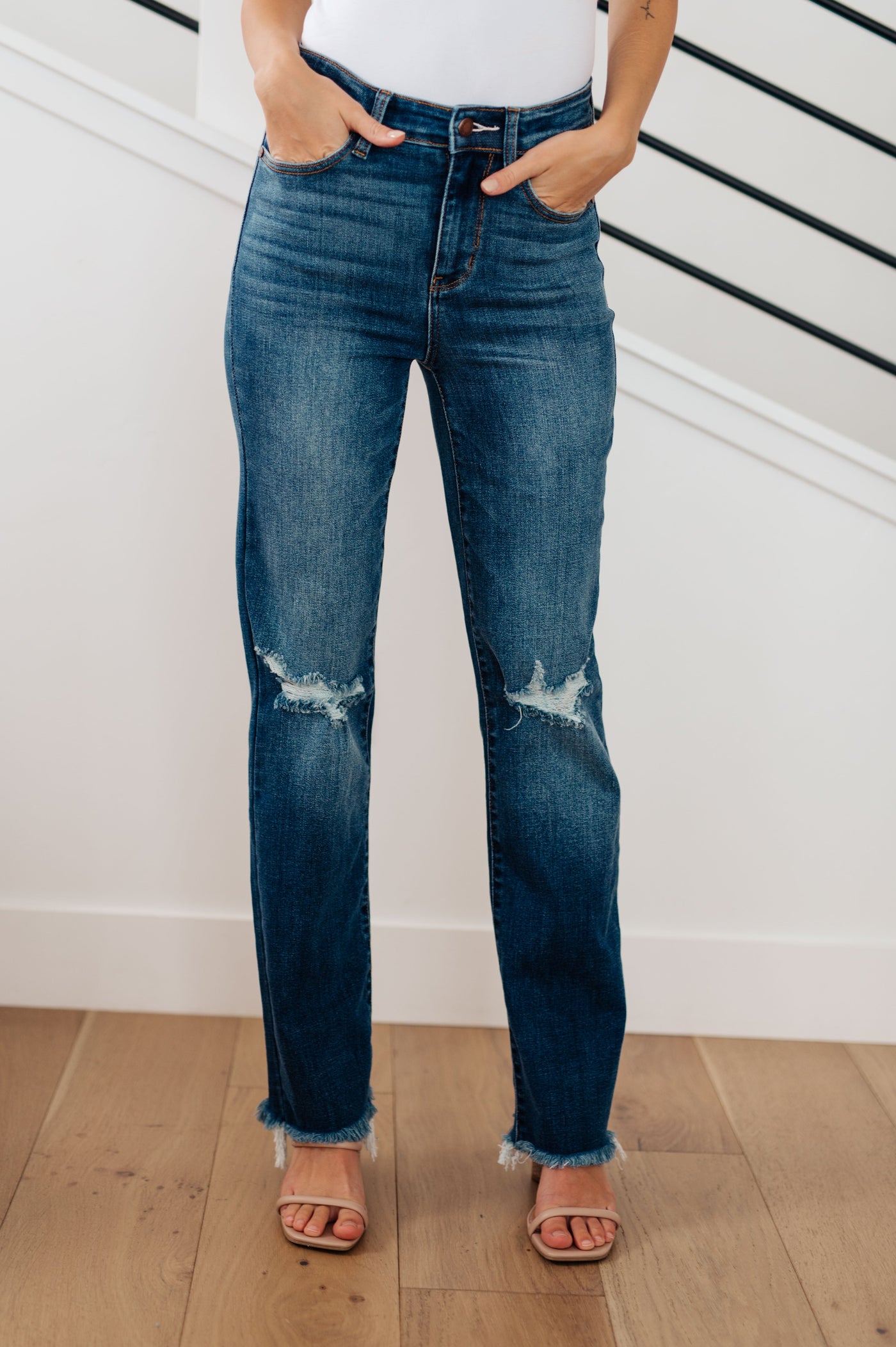 Morgan High Rise Distressed Straight Jeans