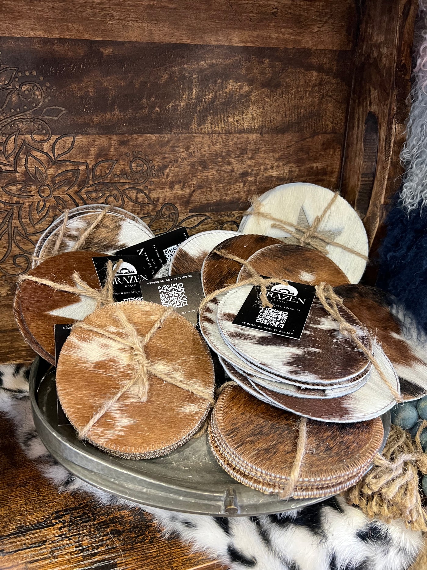 Cowhide Coaster 6pk - Brazen Ranch